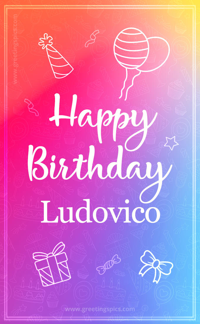 Colorful Happy Birthday Card For Ludovico (tall rectangle shape picture)