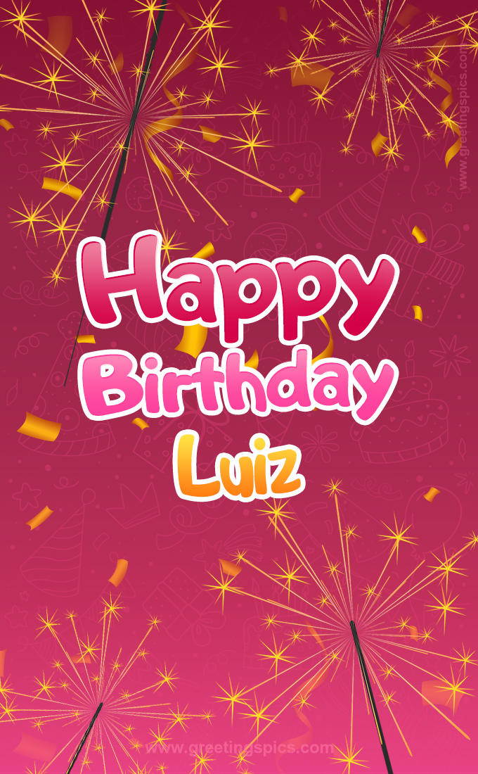 Happy Birthday Luiz Image with sparklers (tall rectangle shape picture)