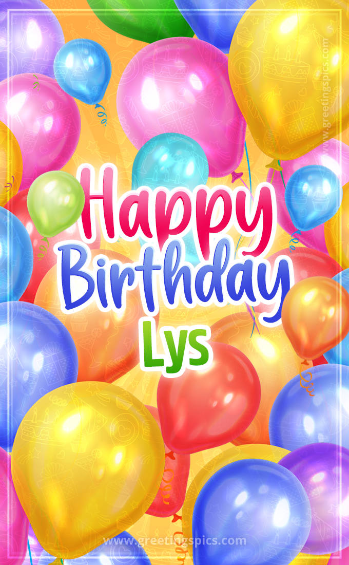 Happy Birthday Lys Image with colorful balloons (tall rectangle shape picture)