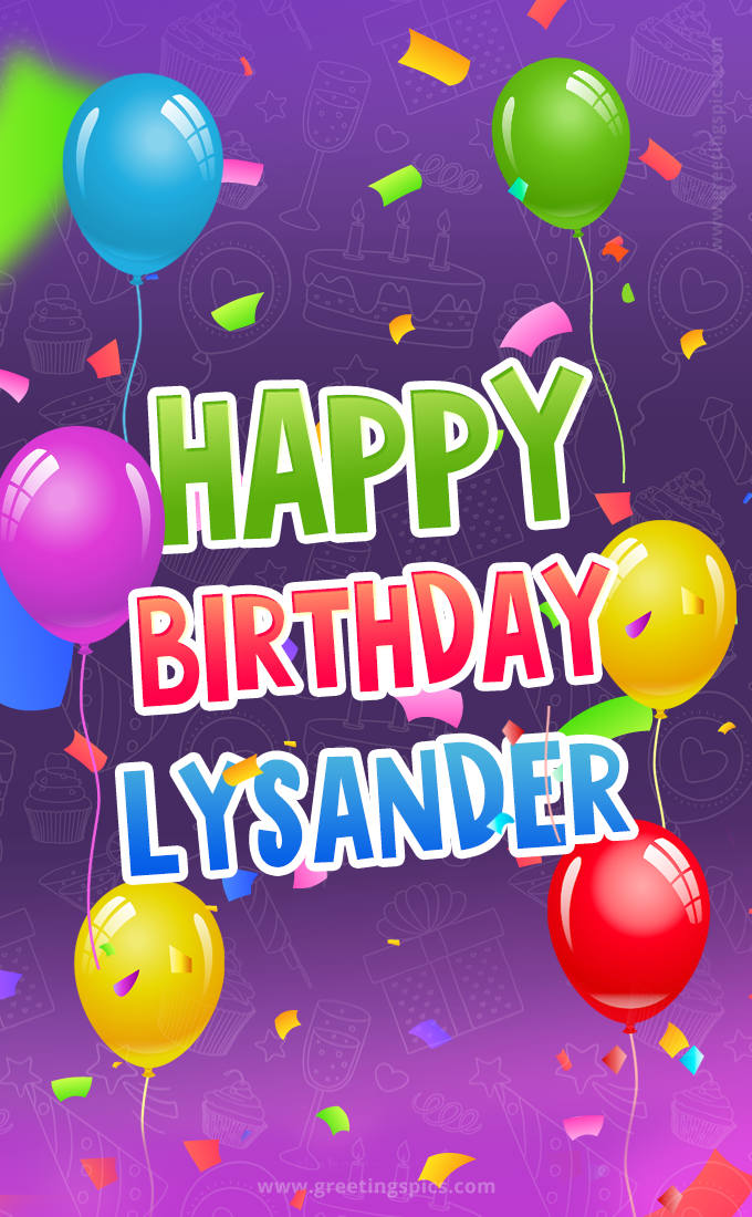 Happy Birthday Lysander Festive Greeting Card (tall rectangle shape picture)