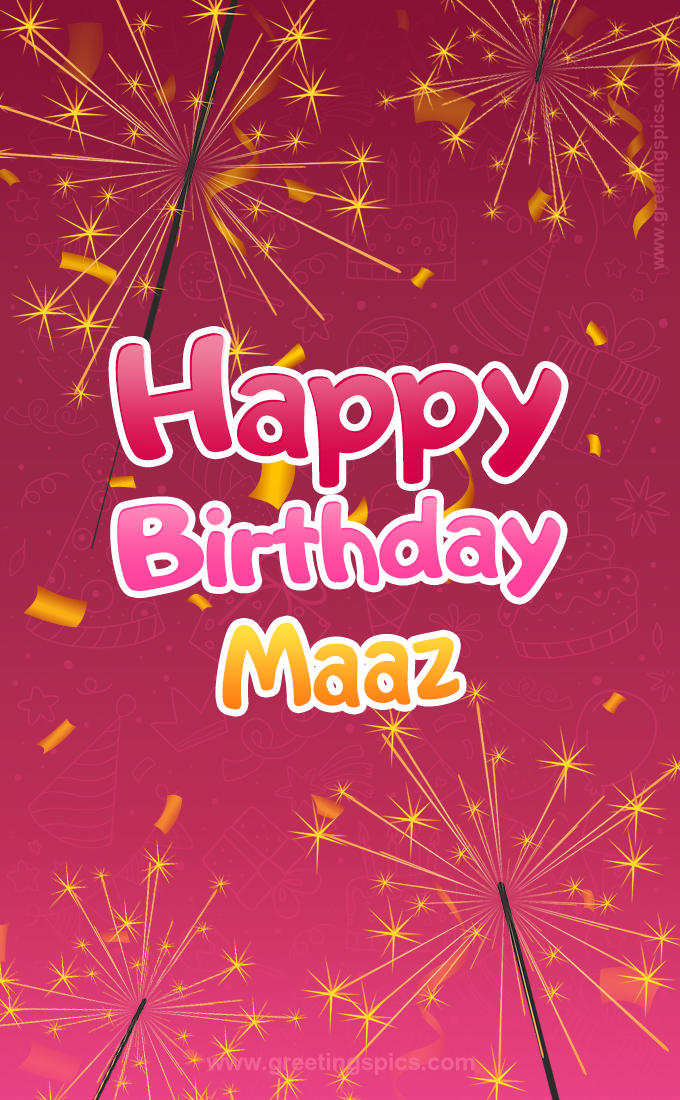 Happy Birthday Maaz Image with sparklers (tall rectangle shape picture)