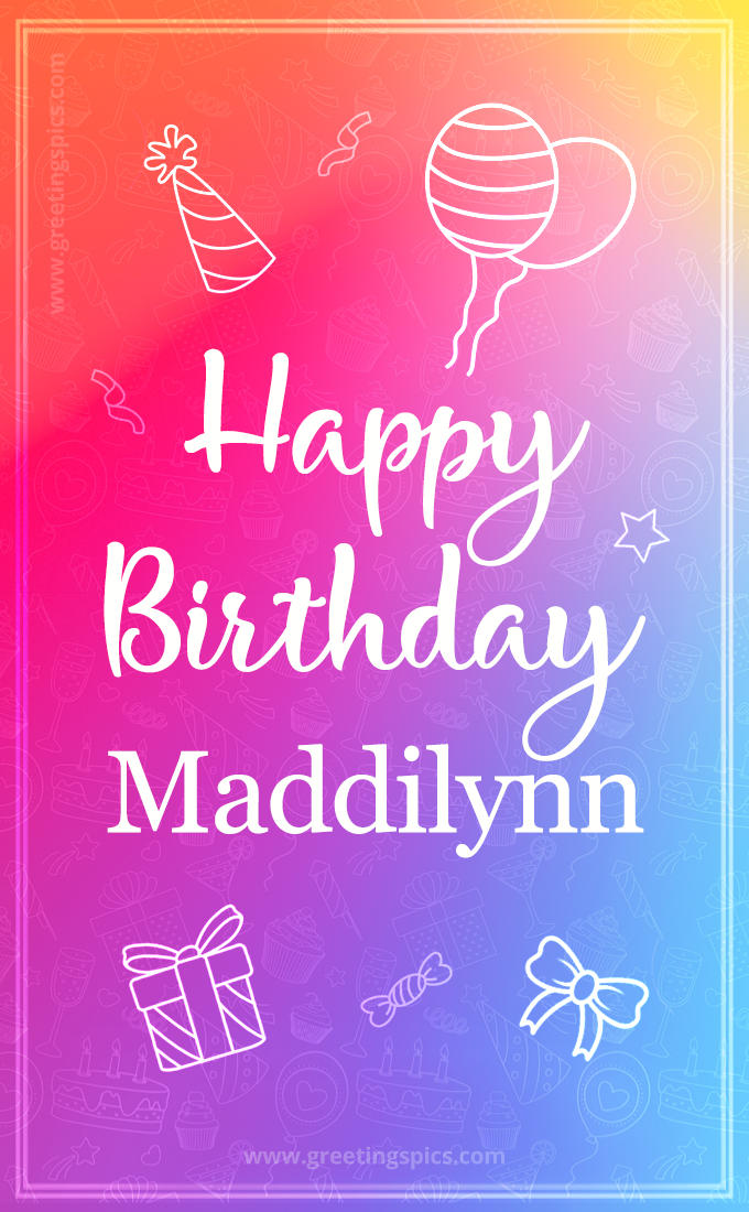 Colorful Happy Birthday Card For Maddilynn (tall rectangle shape picture)