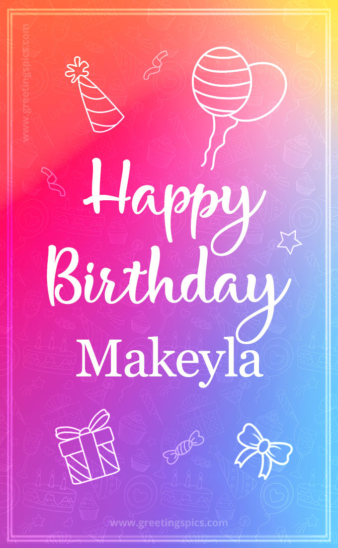 Colorful Happy Birthday Card For Makeyla (tall rectangle shape picture)