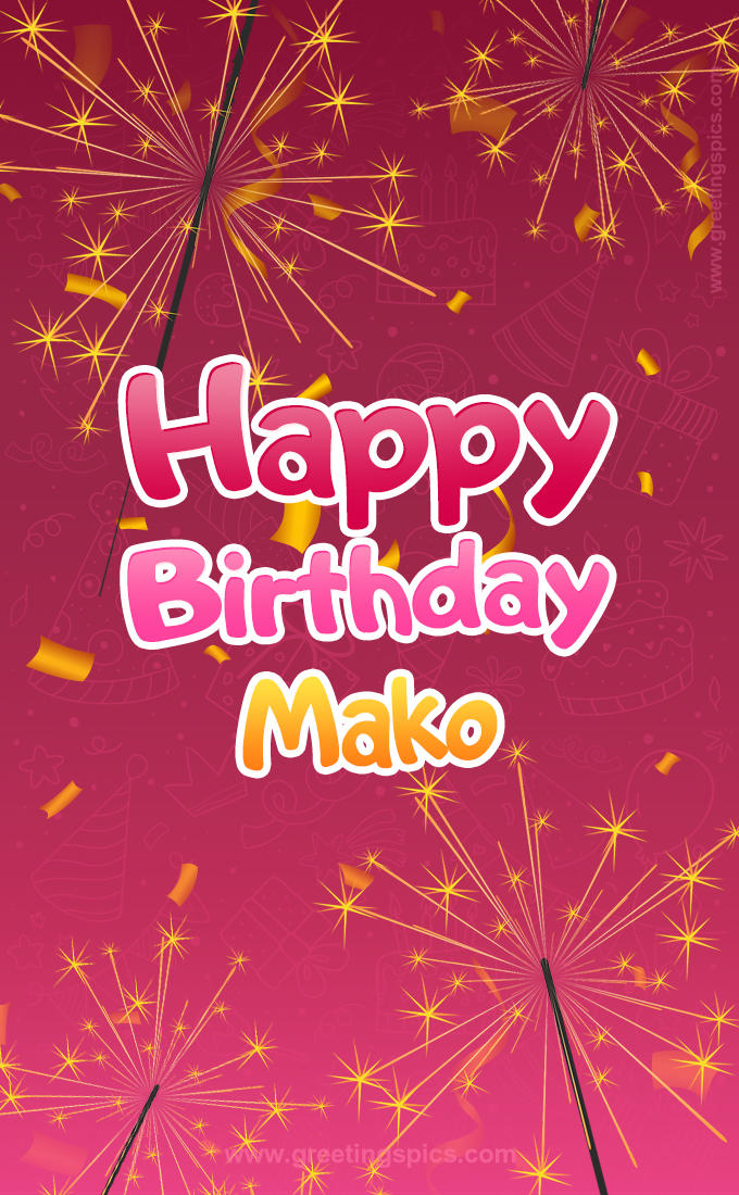 Happy Birthday Mako Image with sparklers (tall rectangle shape picture)