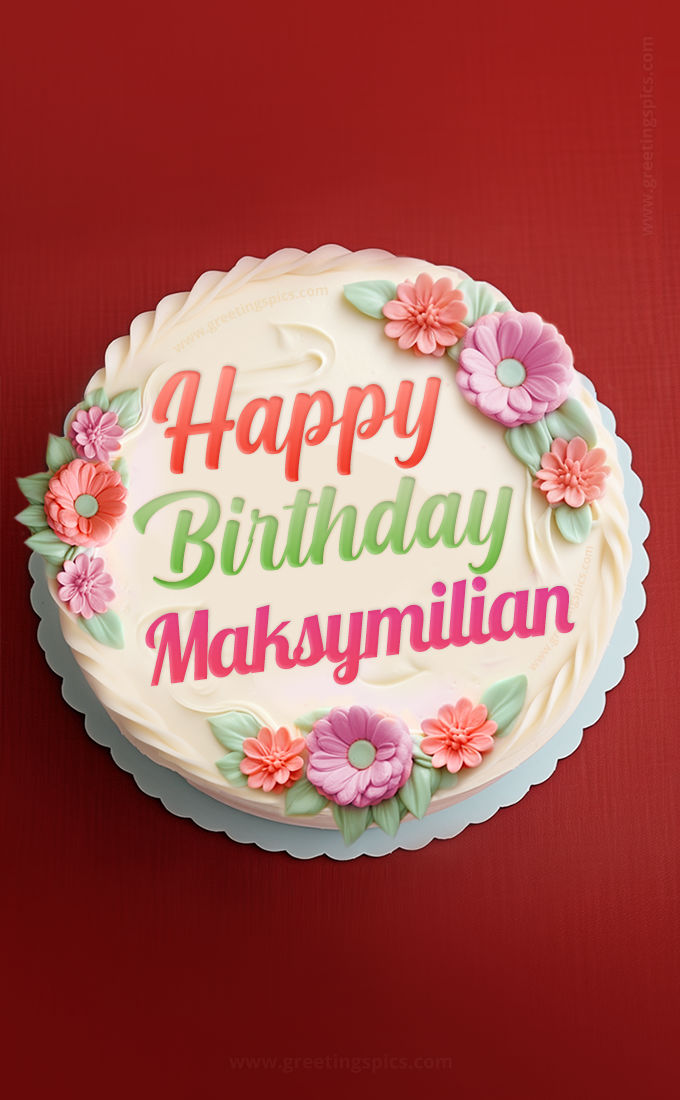 Happy Birthday Maksymilian Cake Image With Name (tall rectangle shape picture)