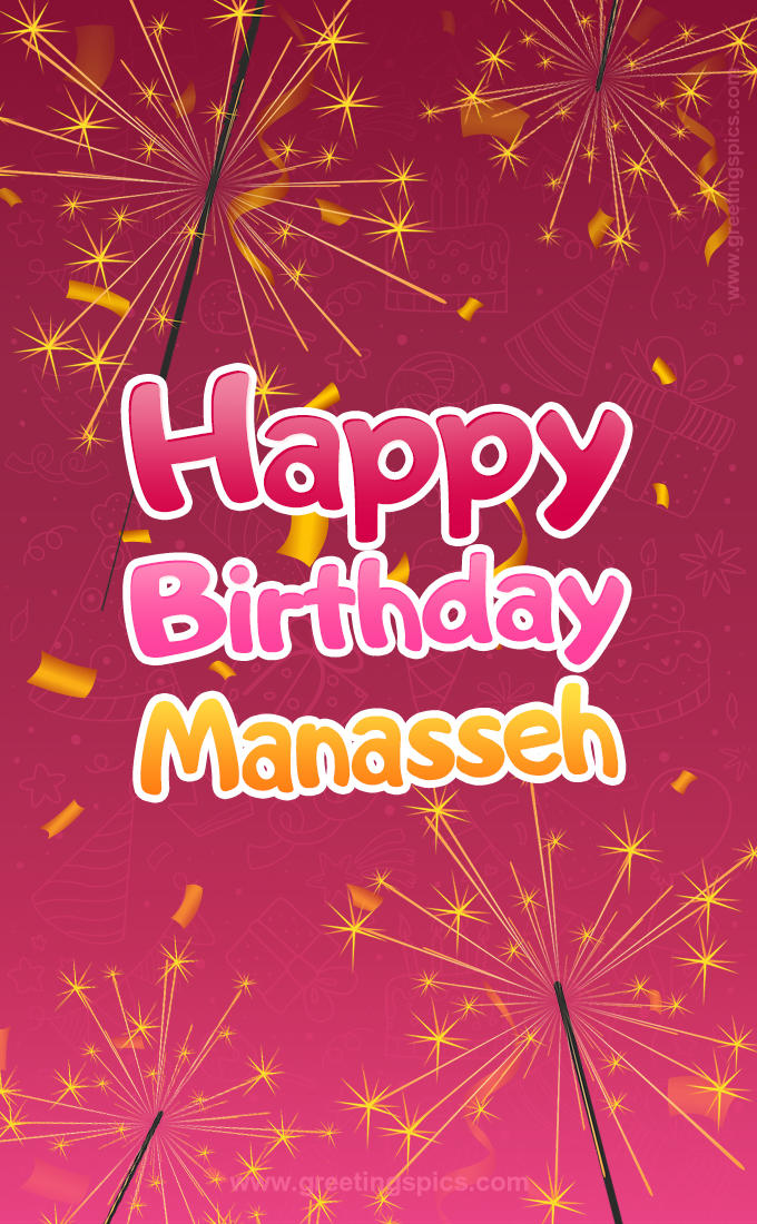 Happy Birthday Manasseh Image with sparklers (tall rectangle shape picture)