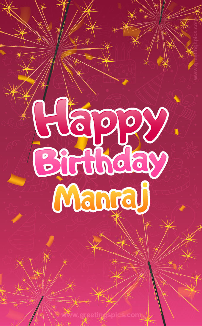 Happy Birthday Manraj Image with sparklers (tall rectangle shape picture)