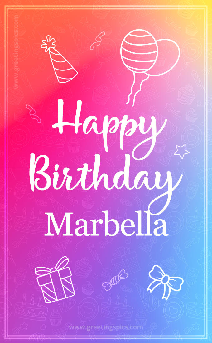 Colorful Happy Birthday Card For Marbella (tall rectangle shape picture)
