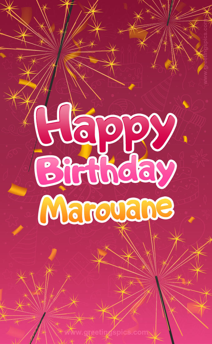 Happy Birthday Marouane Image with sparklers (tall rectangle shape picture)