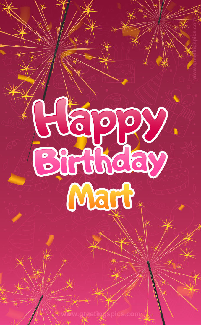 Happy Birthday Mart Image with sparklers (tall rectangle shape picture)