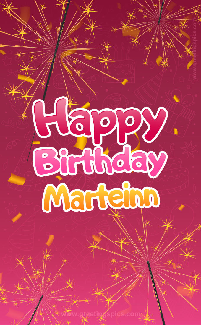 Happy Birthday Marteinn Image with sparklers (tall rectangle shape picture)