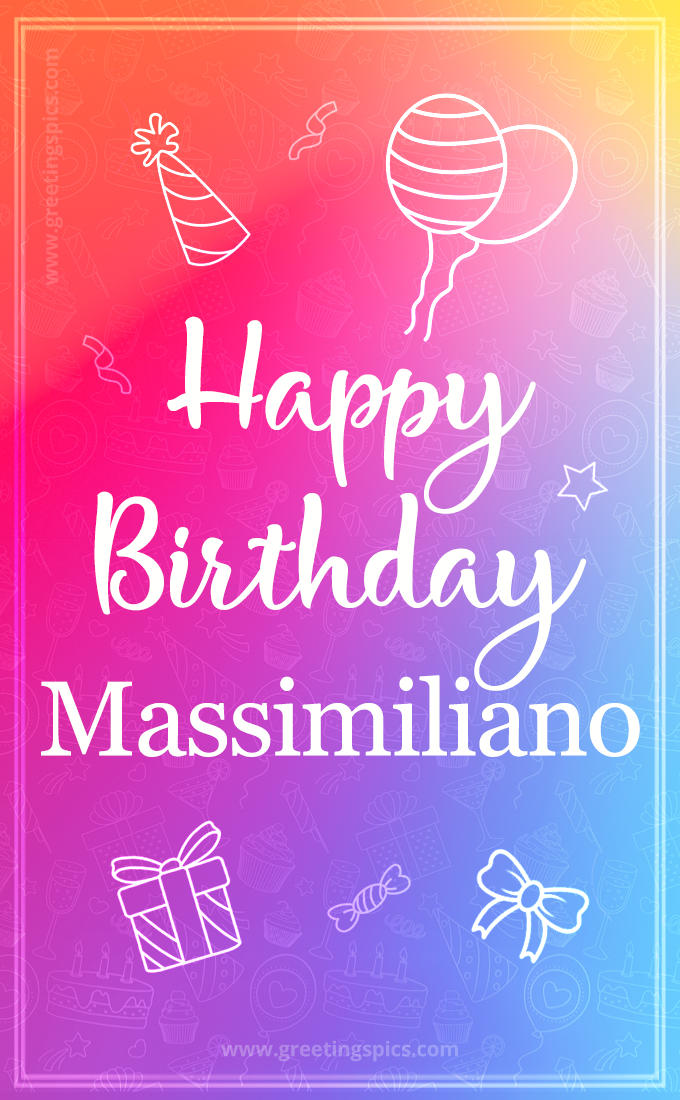 Colorful Happy Birthday Card For Massimiliano (tall rectangle shape picture)