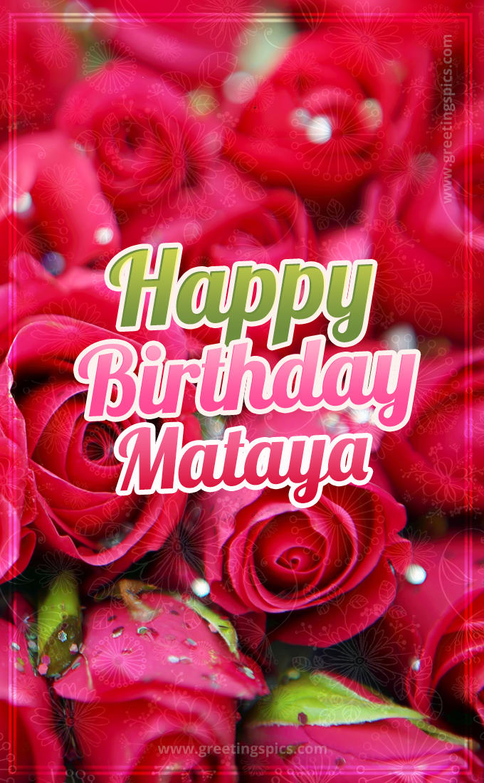 Happy Birthday Mataya beautiful Image with red roses (tall rectangle shape picture)