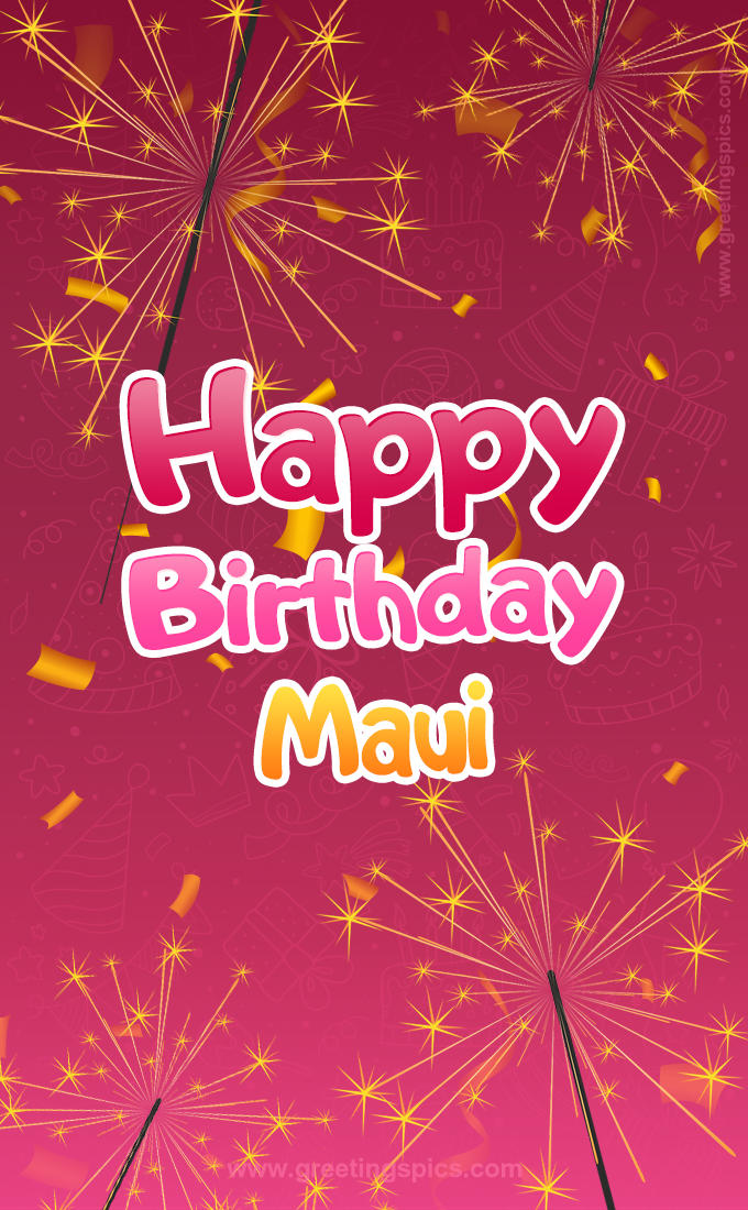 Happy Birthday Maui Image with sparklers (tall rectangle shape picture)