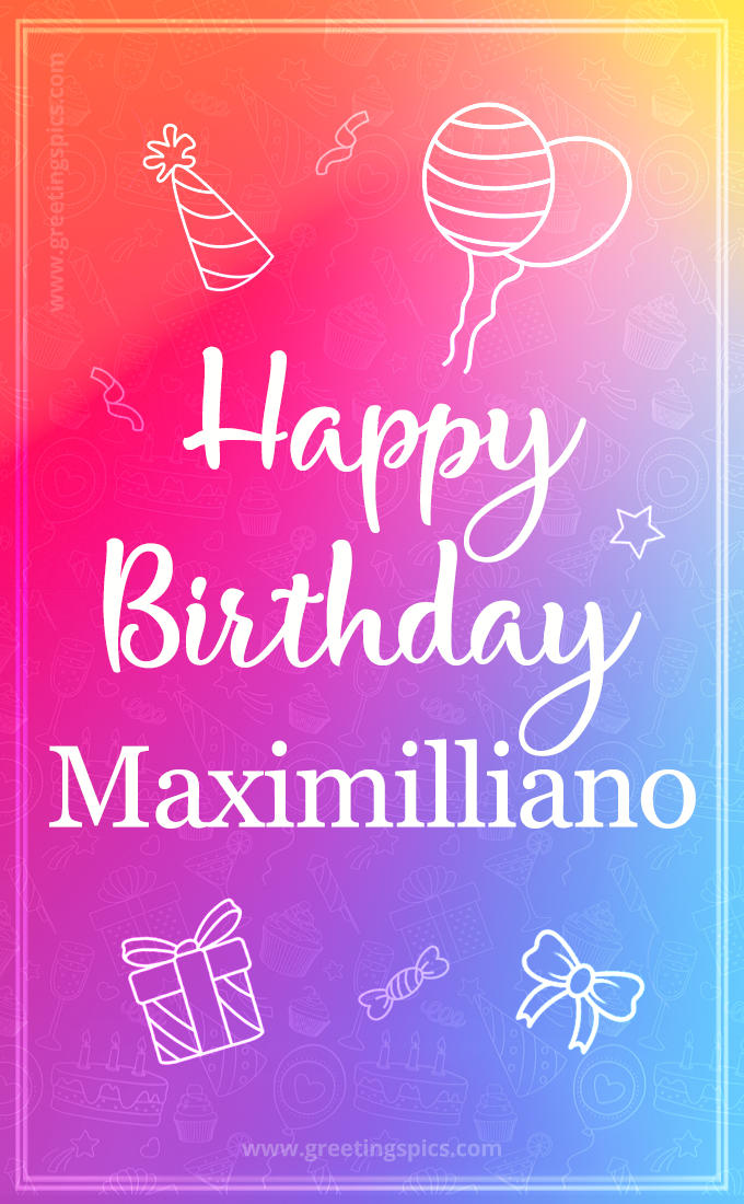 Colorful Happy Birthday Card For Maximilliano (tall rectangle shape picture)