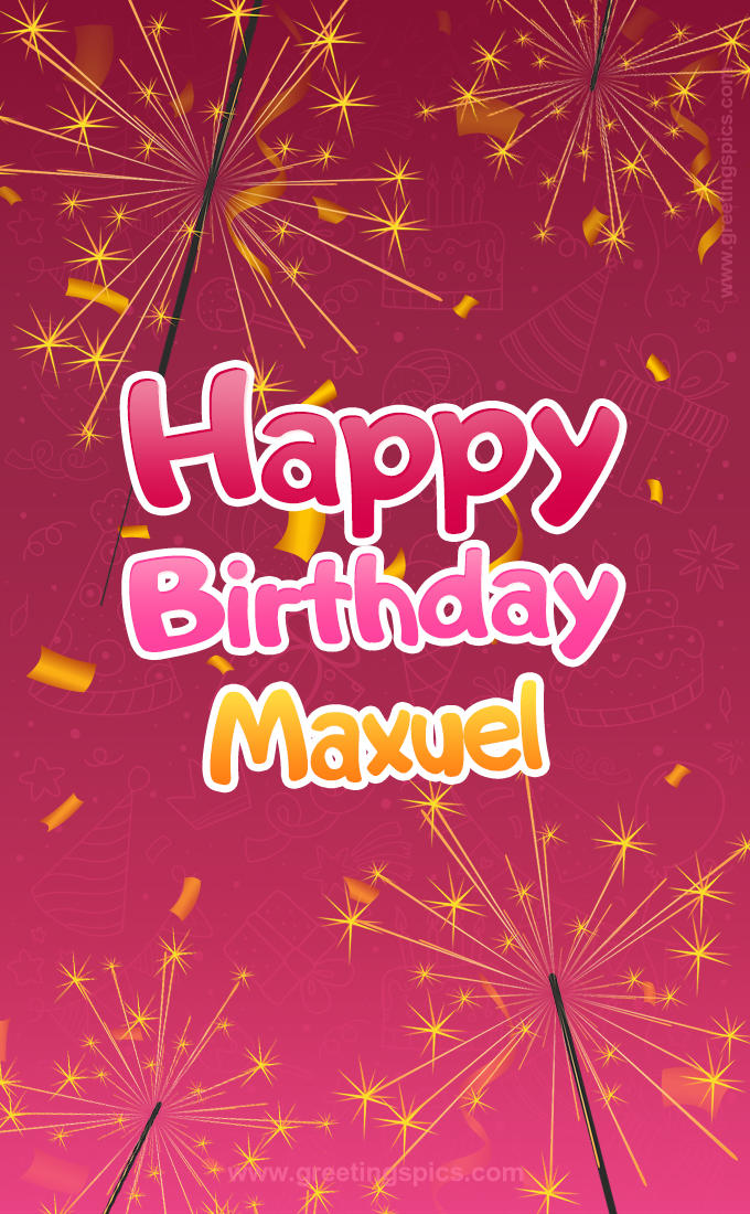 Happy Birthday Maxuel Image with sparklers (tall rectangle shape picture)