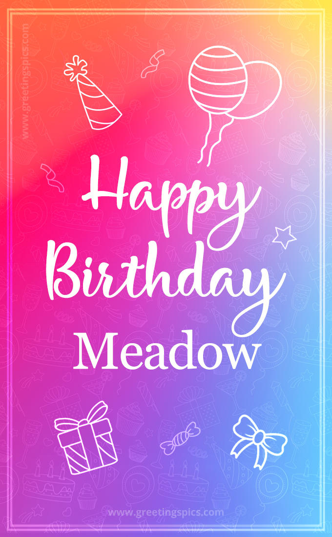 Colorful Happy Birthday Card For Meadow (tall rectangle shape picture)