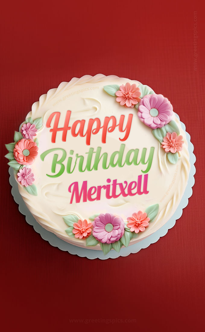 Happy Birthday Meritxell Cake Image With Name (tall rectangle shape picture)