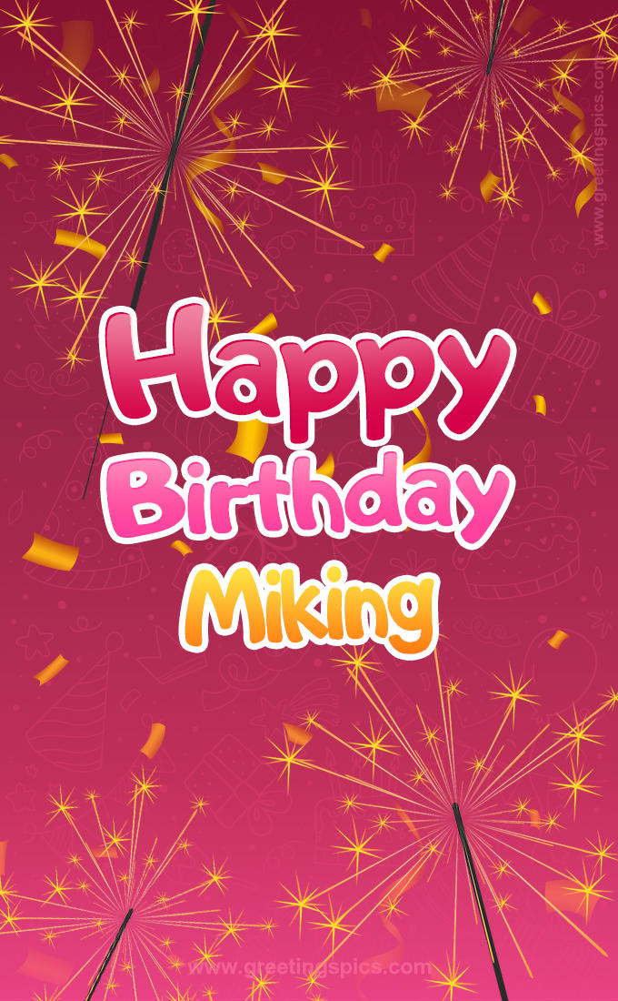 Happy Birthday Miking Image with sparklers (tall rectangle shape picture)