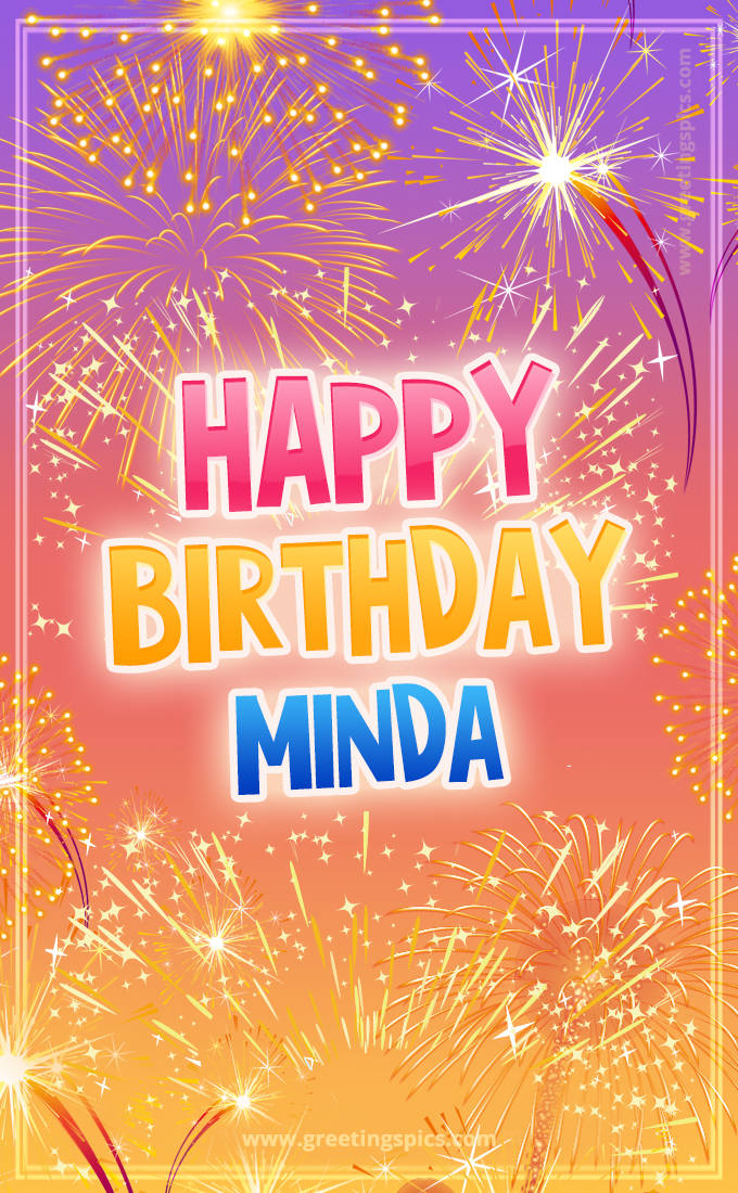 Happy Birthday Minda Picture with fireworks (tall rectangle shape picture)