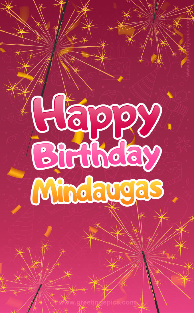 Happy Birthday Mindaugas Image with sparklers (tall rectangle shape picture)