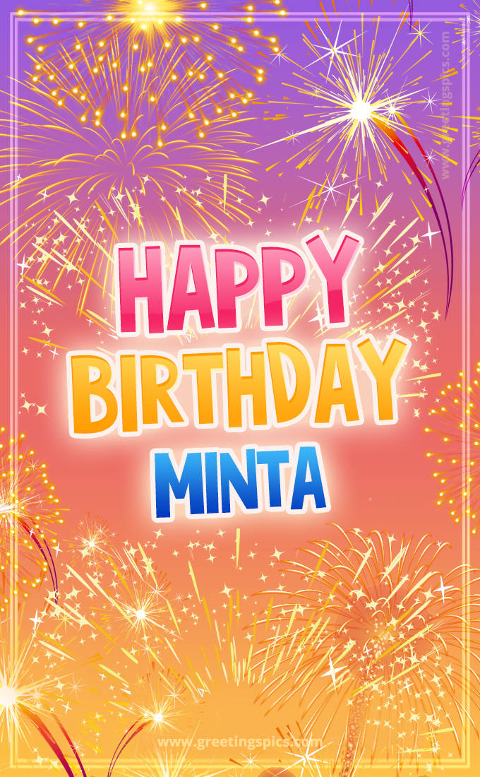 Happy Birthday Minta Picture with fireworks (tall rectangle shape picture)