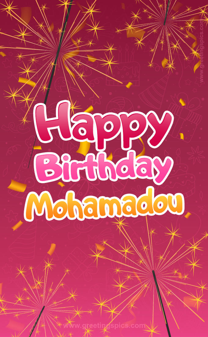 Happy Birthday Mohamadou Image with sparklers (tall rectangle shape picture)