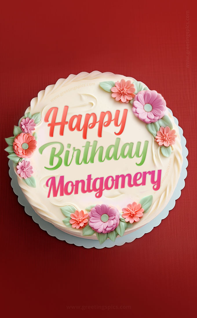 Happy Birthday Montgomery Cake Image With Name (tall rectangle shape picture)