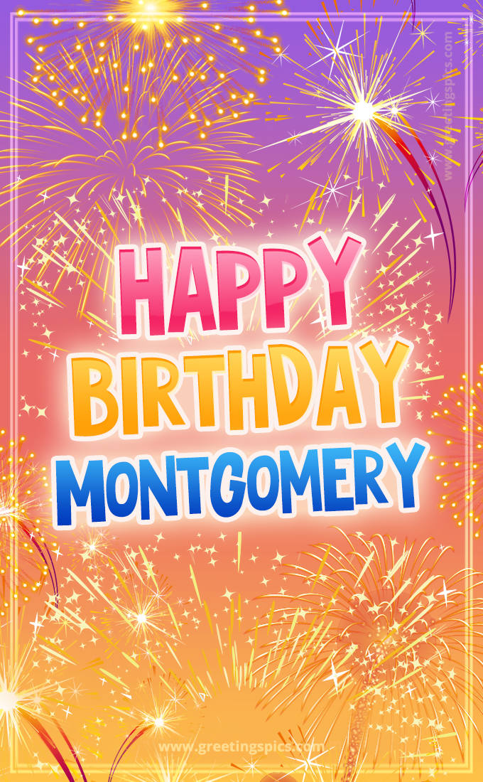 Happy Birthday Montgomery Picture with fireworks (tall rectangle shape picture)