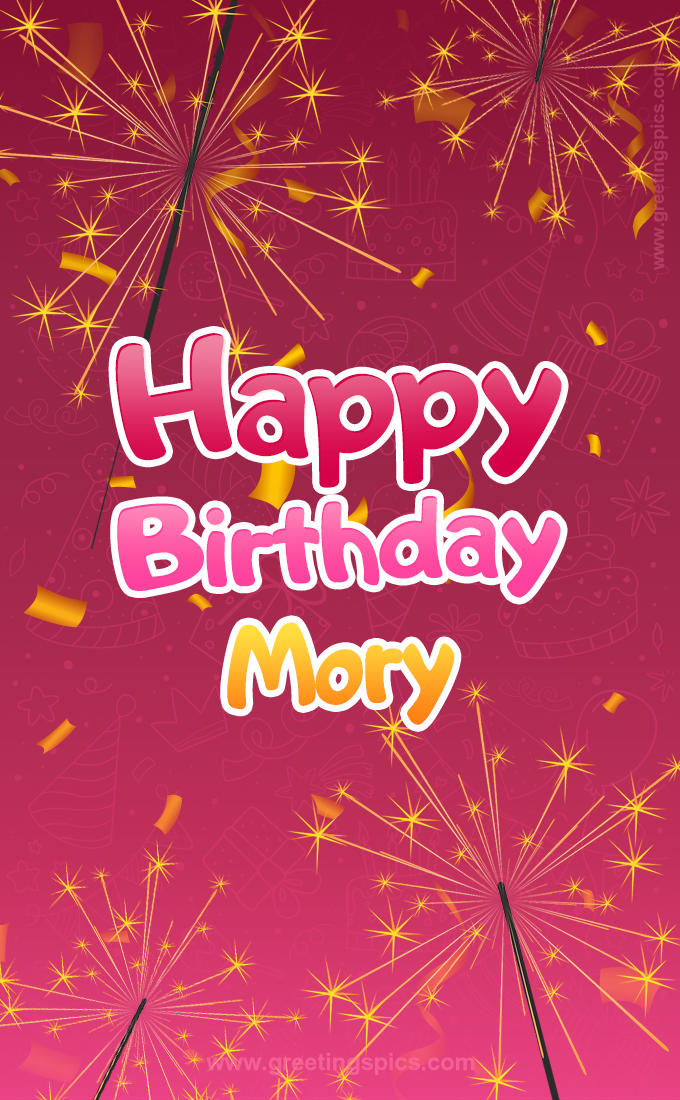 Happy Birthday Mory Image with sparklers (tall rectangle shape picture)