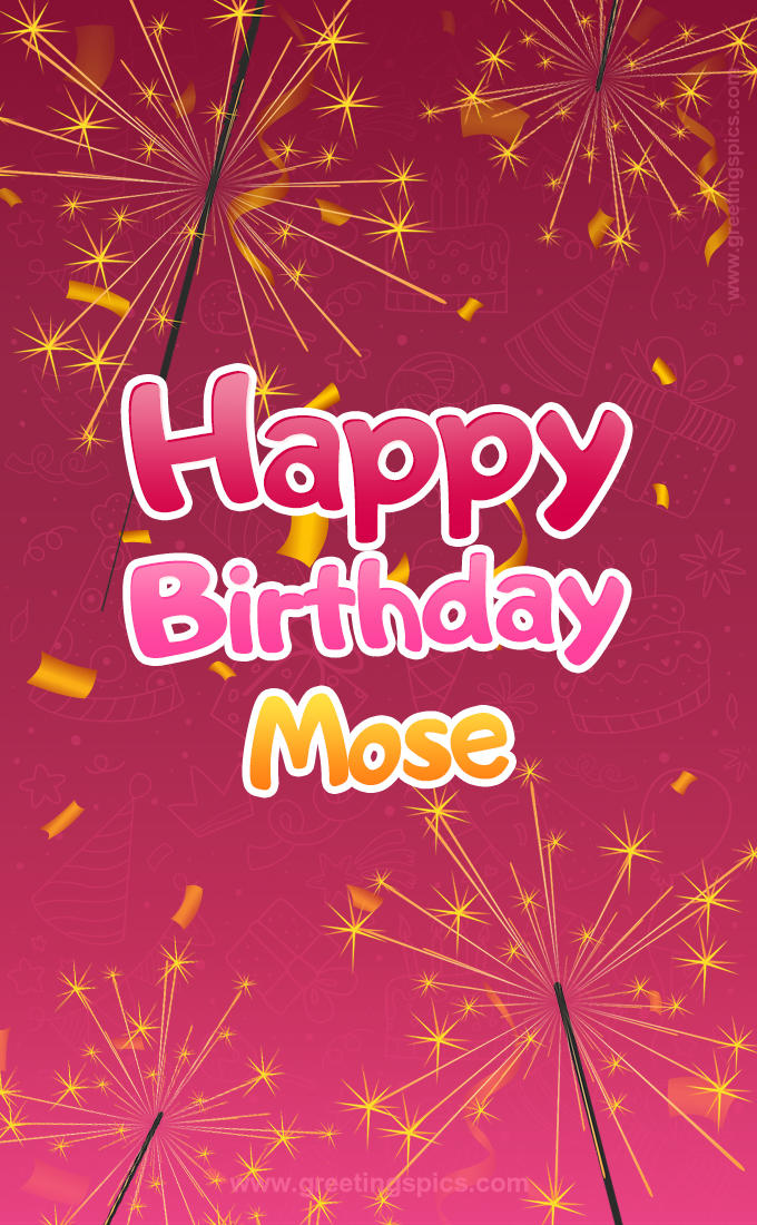 Happy Birthday Mose Image with sparklers (tall rectangle shape picture)