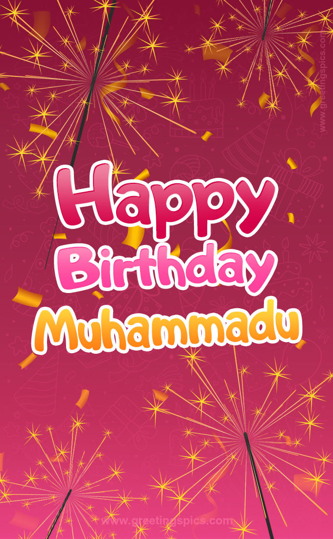 Happy Birthday Muhammadu Image with sparklers (tall rectangle shape picture)