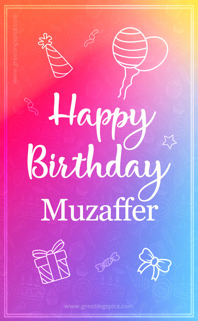 Colorful Happy Birthday Card For Muzaffer (tall rectangle shape picture)