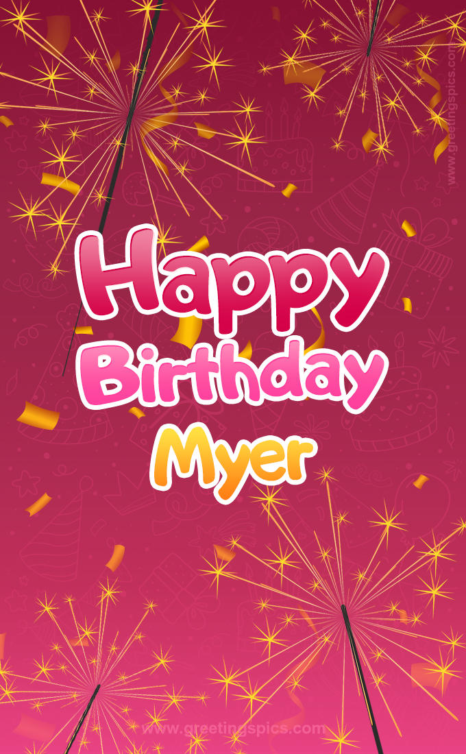 Happy Birthday Myer Image with sparklers (tall rectangle shape picture)