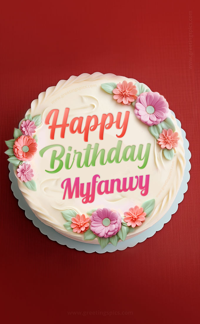 Happy Birthday Myfanwy Cake Image With Name (tall rectangle shape picture)