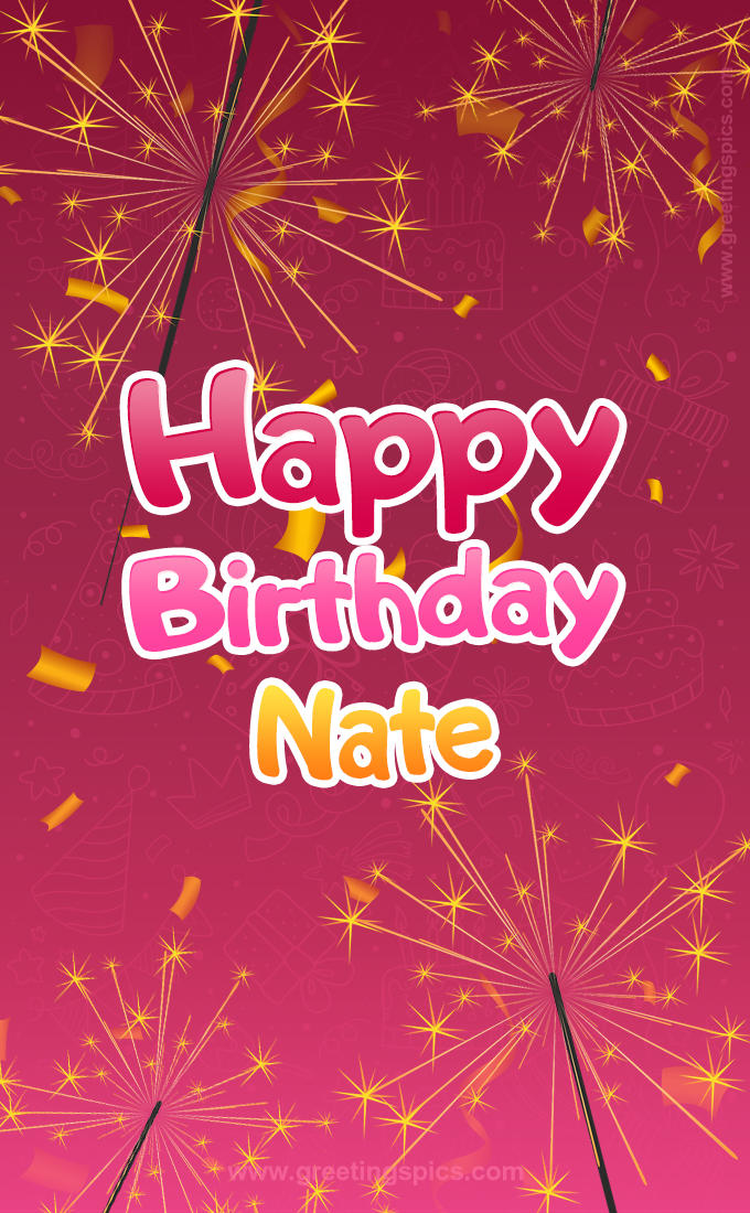 Happy Birthday Nate Image with sparklers (tall rectangle shape picture)