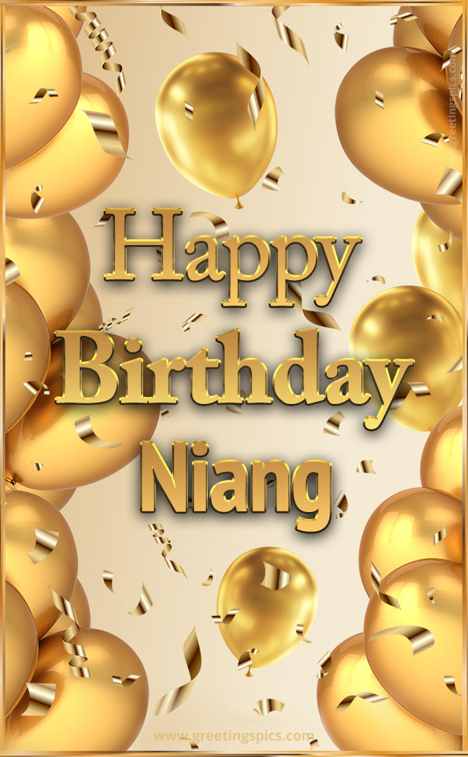 Happy Birthday Niang Card with golden confetti and balloons (tall rectangle shape picture)