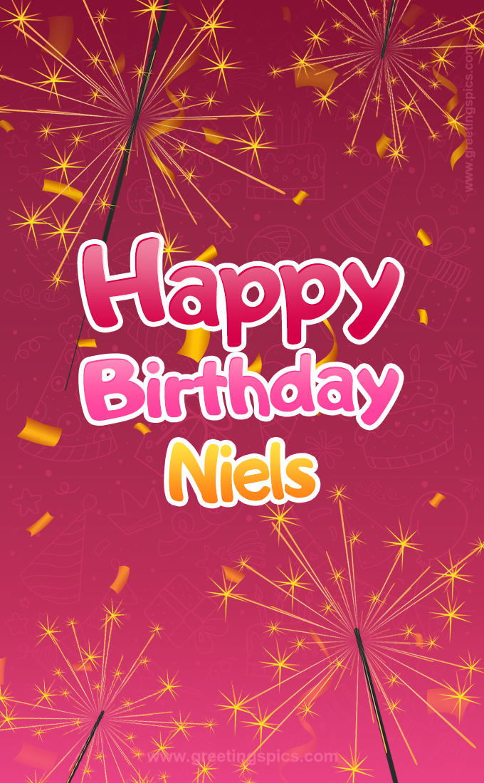 Happy Birthday Niels Image with sparklers (tall rectangle shape picture)