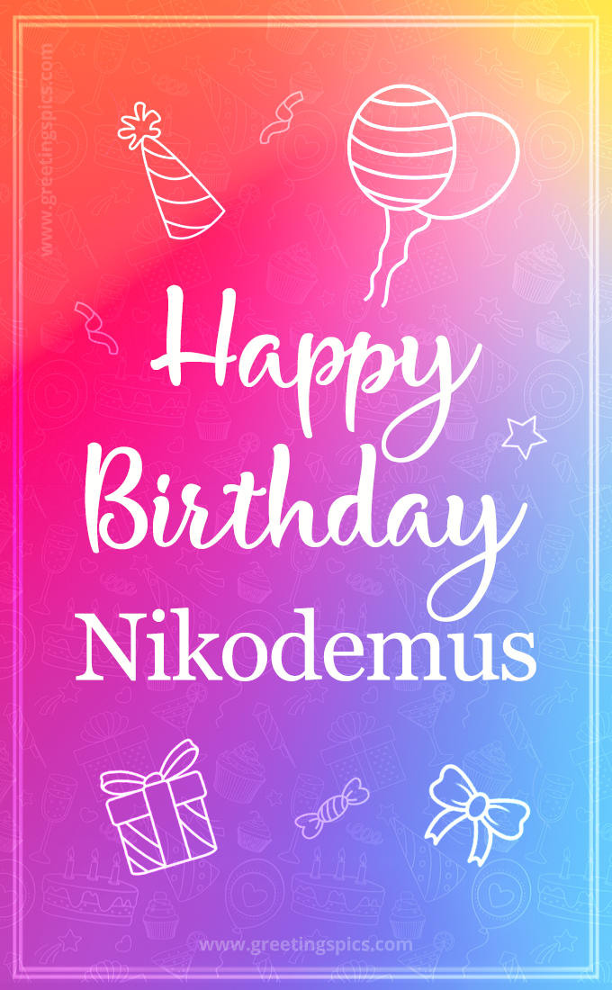 Colorful Happy Birthday Card For Nikodemus (tall rectangle shape picture)