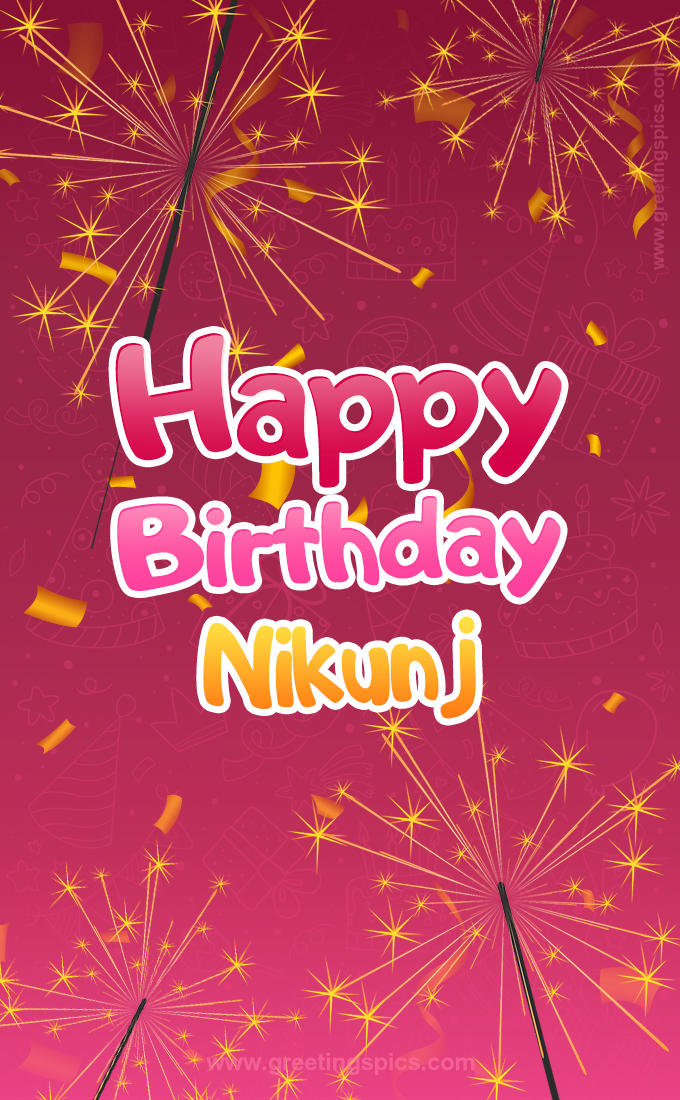 Happy Birthday Nikunj Image with sparklers (tall rectangle shape picture)