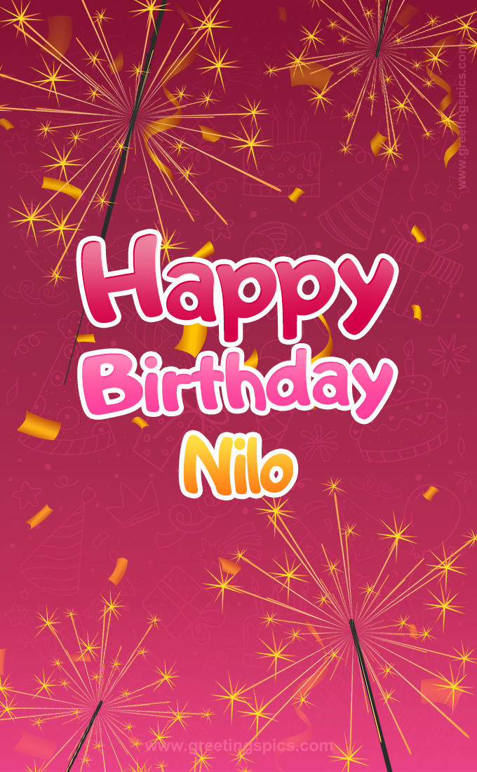 Happy Birthday Nilo Image with sparklers (tall rectangle shape picture)