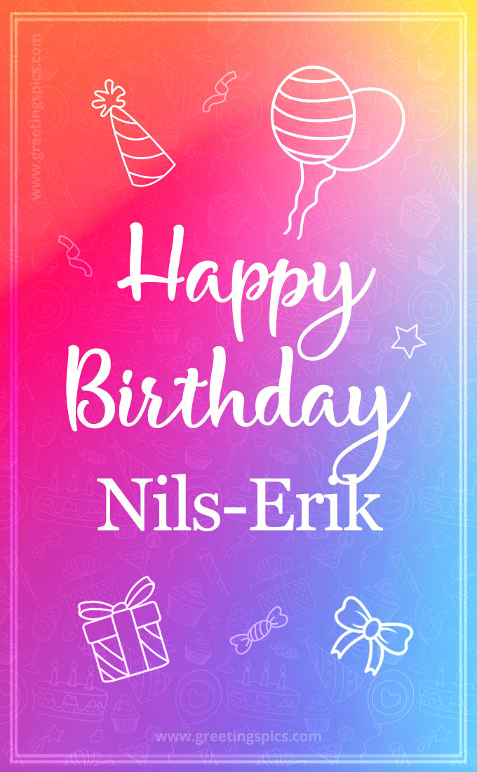 Colorful Happy Birthday Card For Nils-Erik (tall rectangle shape picture)