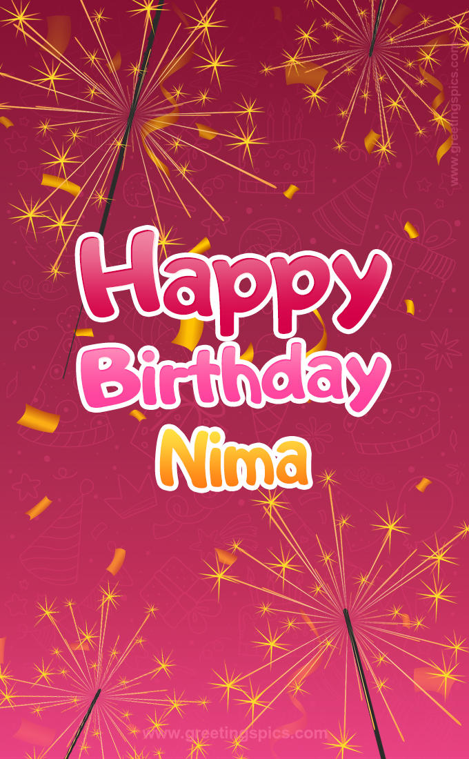 Happy Birthday Nima Image with sparklers (tall rectangle shape picture)