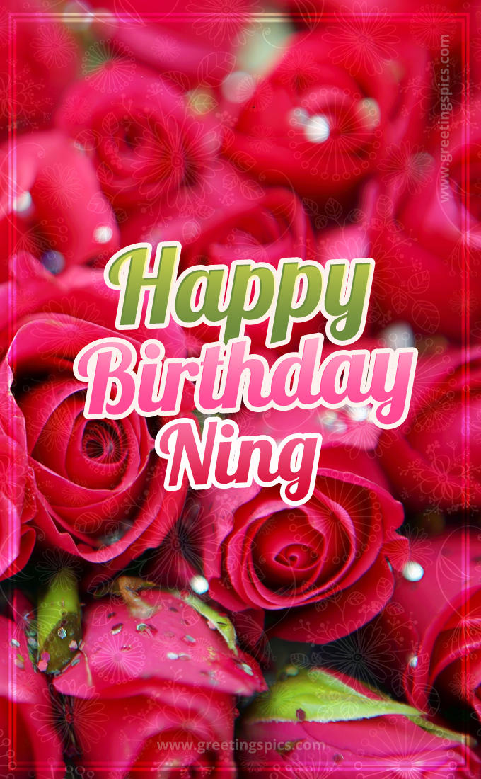 Happy Birthday Ning beautiful Image with red roses (tall rectangle shape picture)