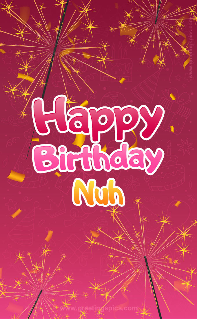 Happy Birthday Nuh Image with sparklers (tall rectangle shape picture)