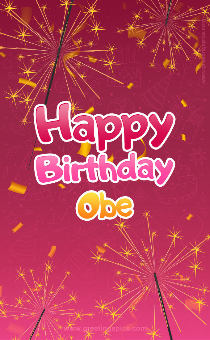 Happy Birthday Obe Image with sparklers (tall rectangle shape picture)