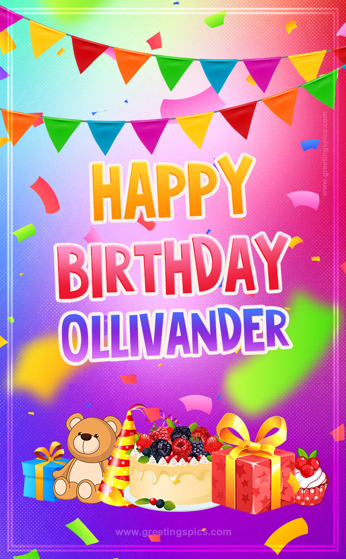 Bright card with Wishes for a Happy Birthday for Ollivander (tall rectangle shape picture)