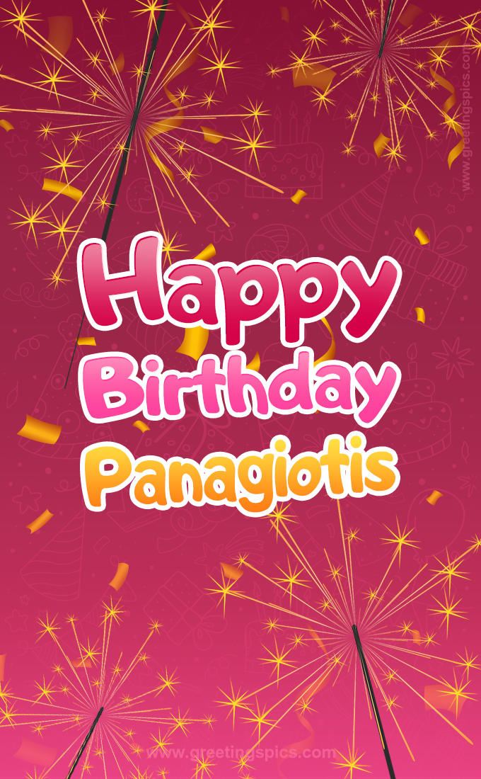 Happy Birthday Panagiotis Image with sparklers (tall rectangle shape picture)