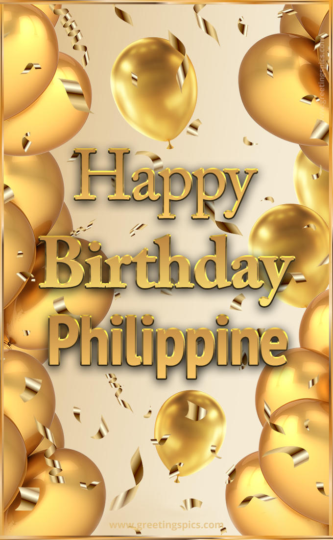 Happy Birthday Philippine Card with golden confetti and balloons (tall rectangle shape picture)