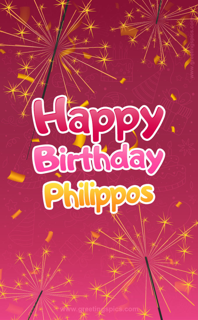 Happy Birthday Philippos Image with sparklers (tall rectangle shape picture)